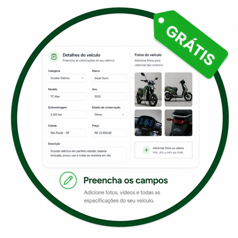 Formulário para anunciar bike elétrica, scooter ou moto elétrica