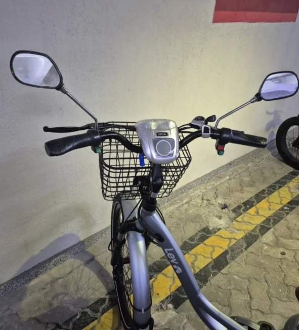 Bike Lev semi nova , aro 24, bateria de lítio, com banquinho traseiro e cesta dianteira