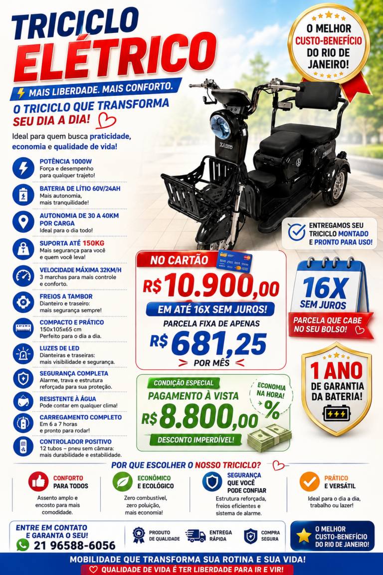 🚨 TRICICLO ELÉTRICO – POTÊNCIA, ESTILO E LIBERDADE! ⚡🏍️