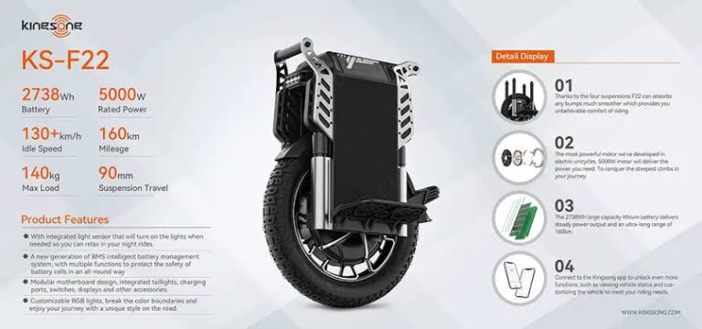 Monociclo Elétrico Kingsong KS-F22 PRO 130km/h Autonomia 180km